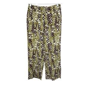 ModCloth Wide Leg Pants LARGE Giraffe Print Linen Blend Brown Green Safari